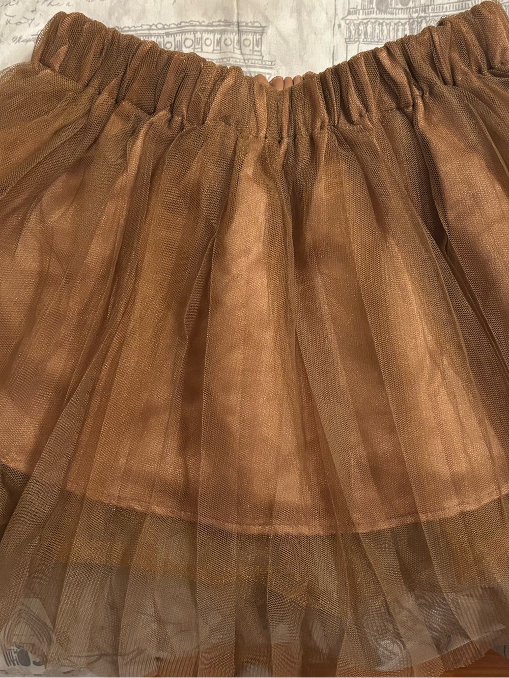 Girls' Brown Layered Tulle Skirt with Elastic Waist